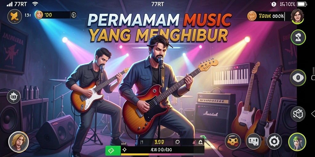 Screenshot gameplay 77RT menampilkan pemain beraksi dalam permainan musik.