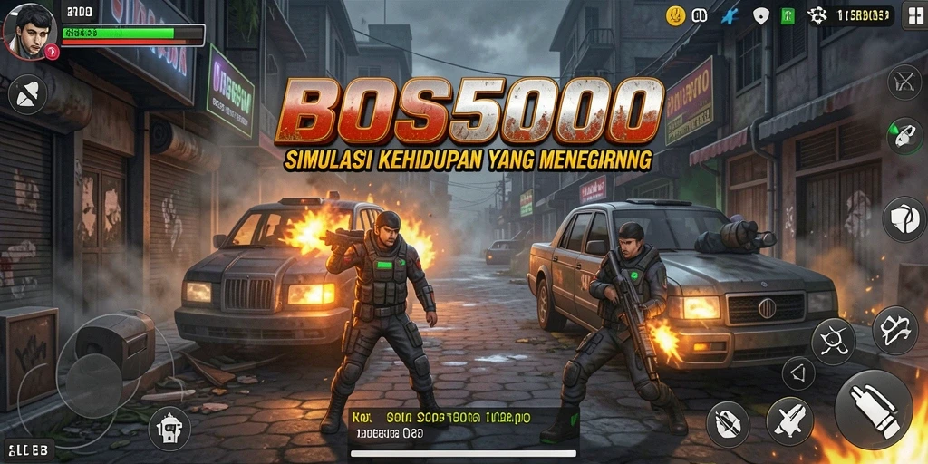 Screenshot utama BOS5000 menampilkan gameplay simulasi yang imersif dan interaktif.