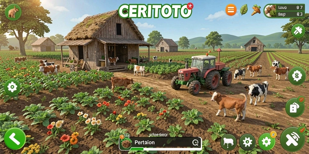 Tampilan gameplay CERITOTO yang menarik dengan aktivitas pertanian yang seru.