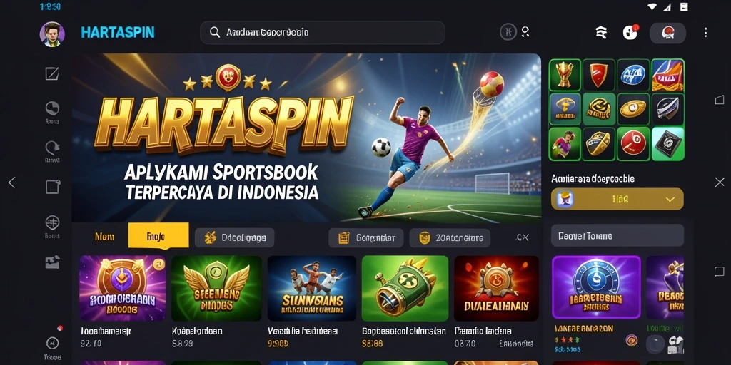 Tampilan antarmuka pengguna HARTASPIN dengan fitur sportsbook.
