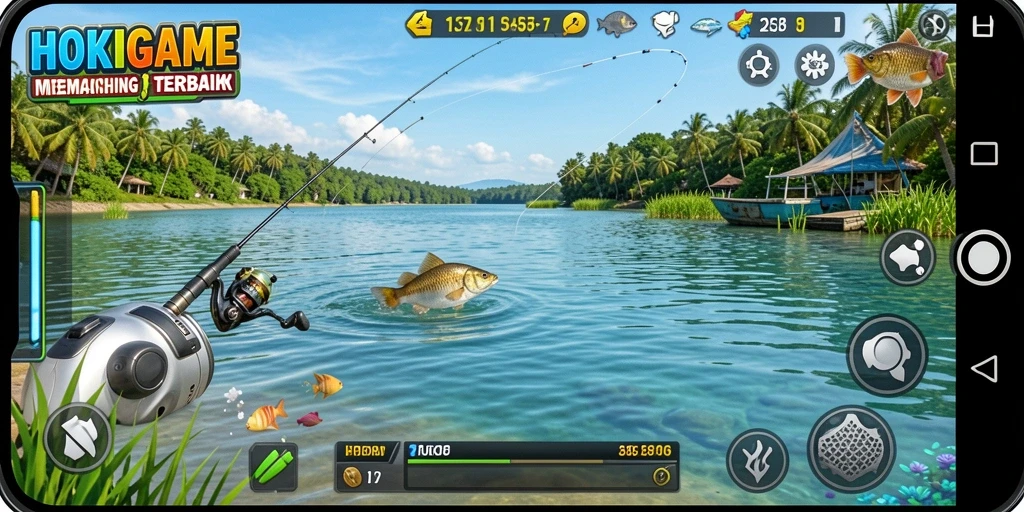 Tampilan gameplay HOKIGAME dengan pengalaman memancing yang realistis.