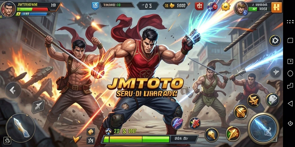 Screenshot utama JMTOTO dengan aksi pertempuran yang mendebarkan.