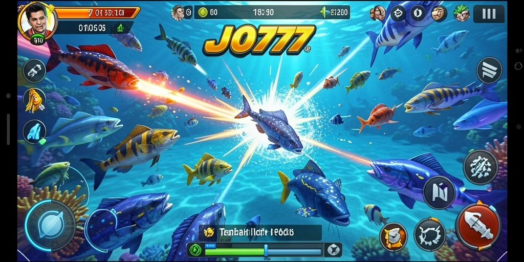 Screenshot gameplay LJO777 menampilkan aksi menembak ikan yang seru.