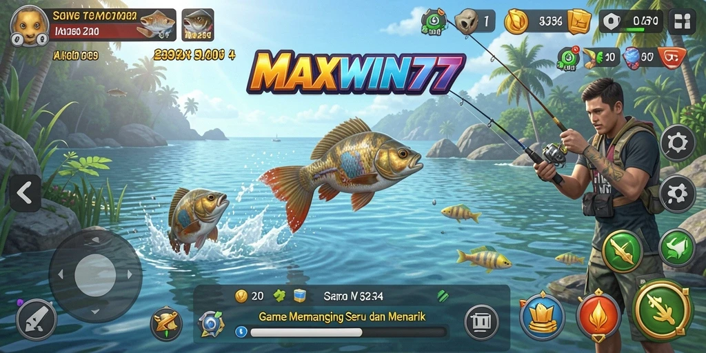 Tampilan gameplay seru dalam MAXWIN77 saat menangkap ikan.