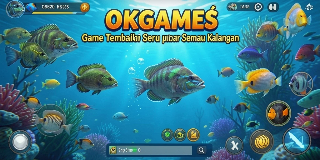 Tampilan gameplay seru di OKGAMES saat menangkap ikan.