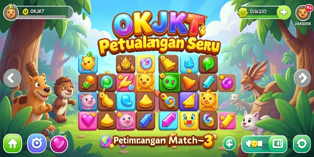 Tampilan permainan Match-3 yang penuh warna dan menarik.
