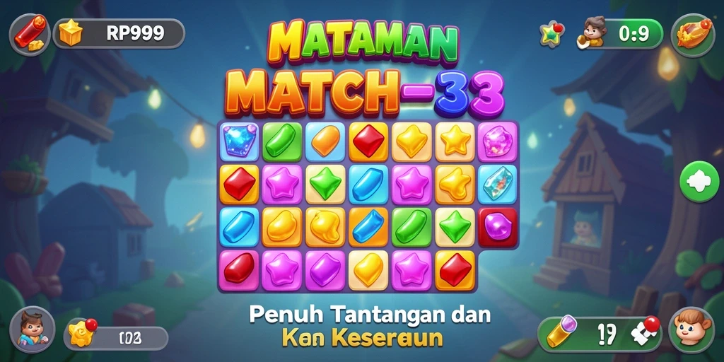 Tampilan gameplay RP99 yang menawan dengan elemen Match-3 yang menyenangkan.