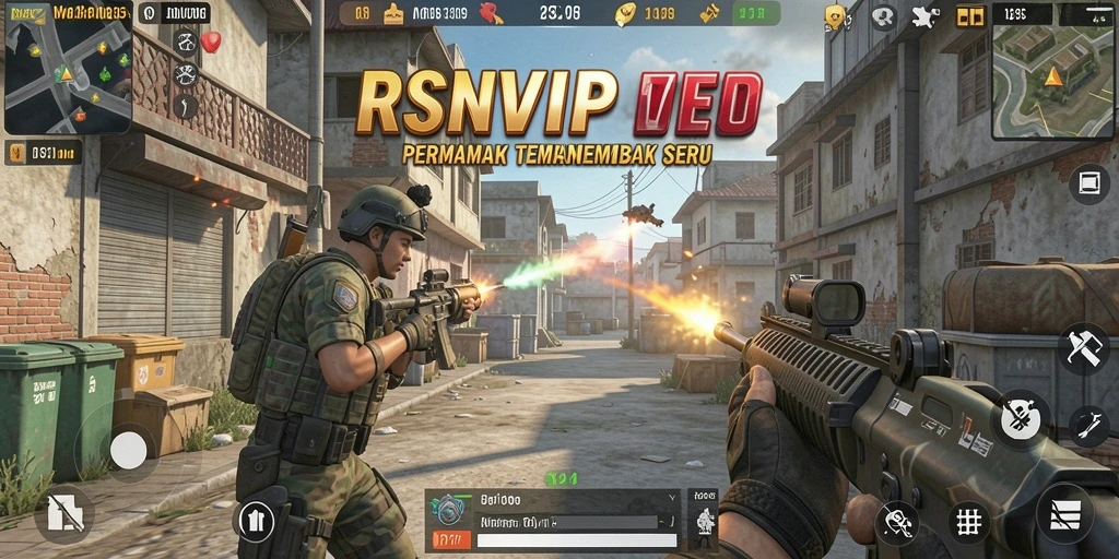 Screenshot gameplay RSNVIP menampilkan aksi tembak-menembak yang intens.