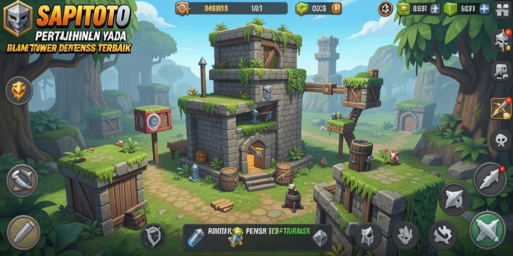 Screenshot menunjukkan gameplay menegangkan dalam SAPITOTO, game Tower Defense terbaik.