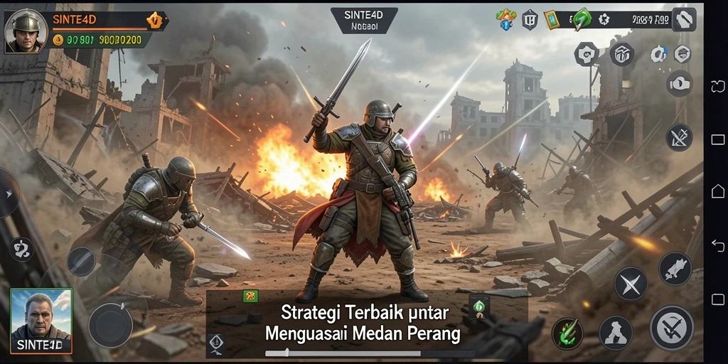 Screenshot gameplay <strong>SINTE4D</strong> menampilkan aksi strategis di medan perang.
