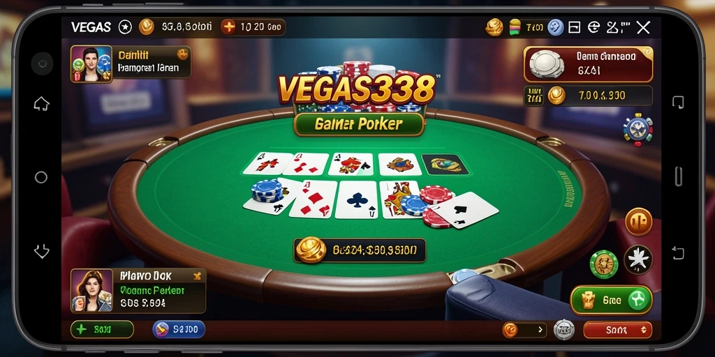 Tangkapan layar dari gameplay mendebarkan di VEGAS338, menampilkan aksi poker yang intens.