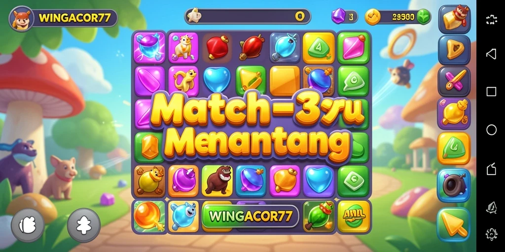Tampilan gameplay seru dari WINGACOR77 dalam genre Match-3.